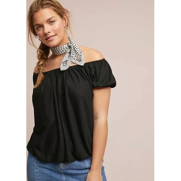 ANTHROPOLOGIE Meadowlands Off-the-Shoulder Top NWT Black size small oversized - Picture 1 of 7